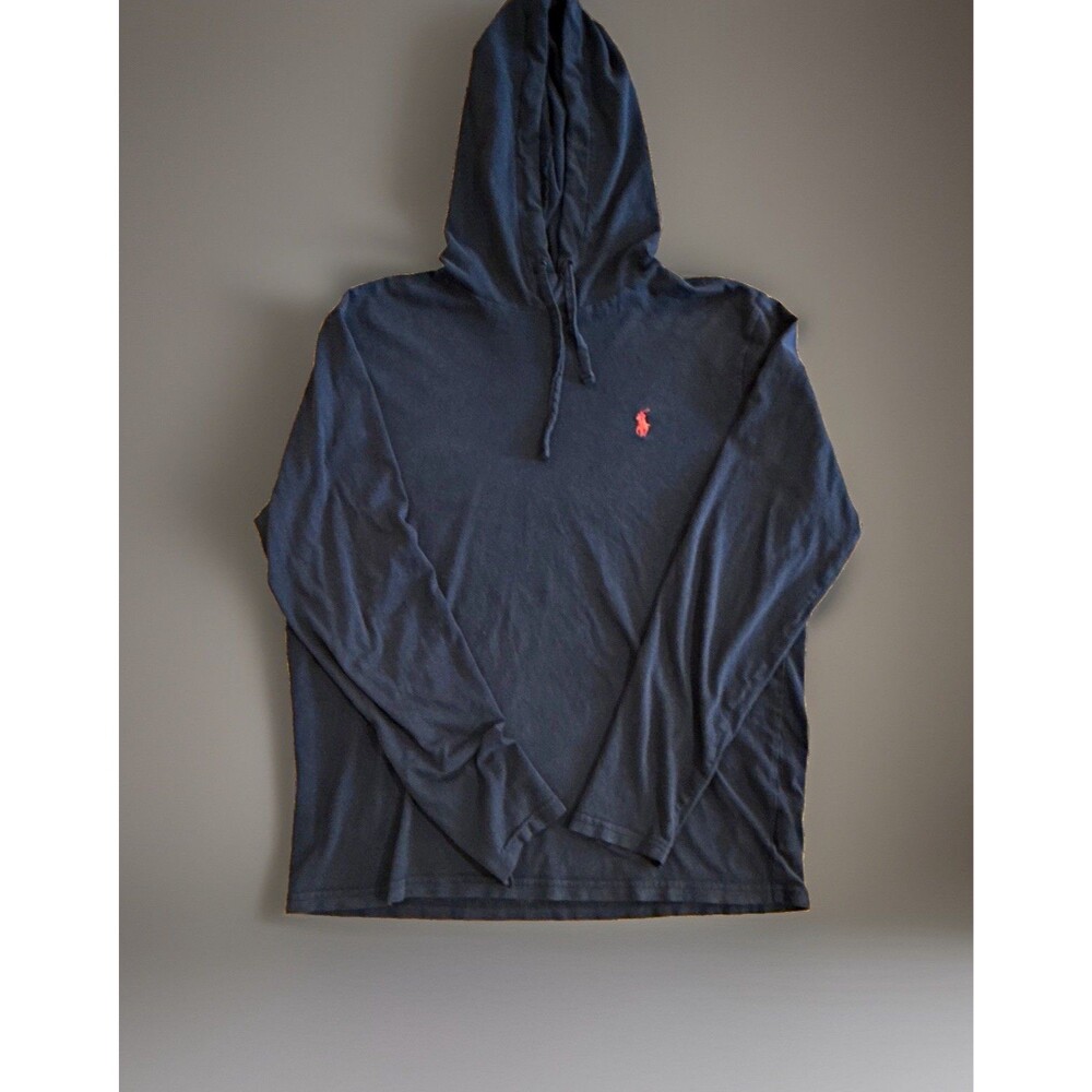 Polo Ralph Lauren Black Cotton Pullover Hoodie Embroidered Pony Size Med Fair